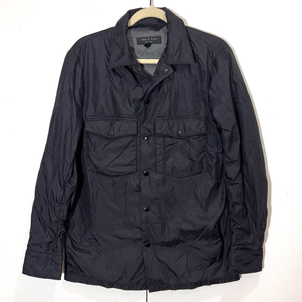 Rag & Bone‎ Shirt Jacket Shacket Mens XS Black Windbreaker Snap Button Lined